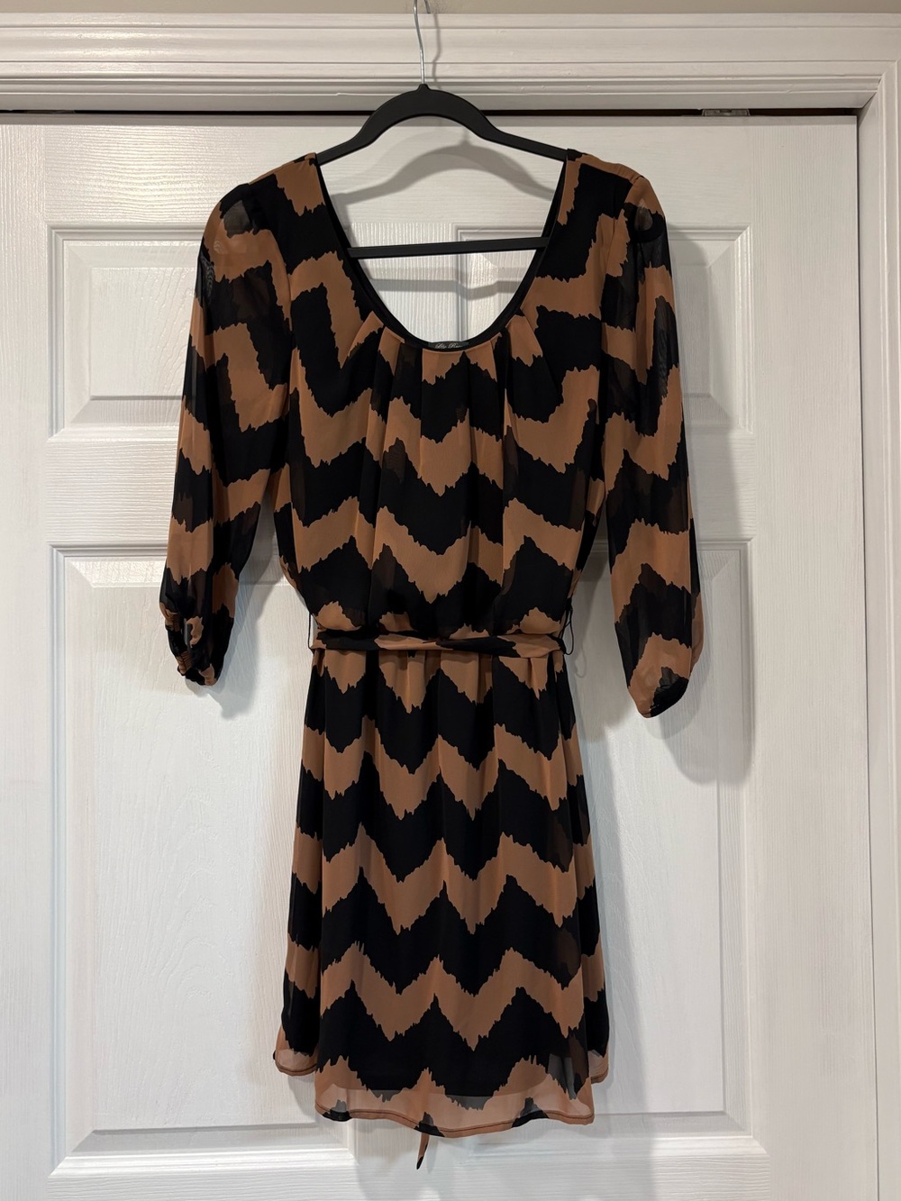 Lily Rose Black and Brown Chevron Belted Mini Dress